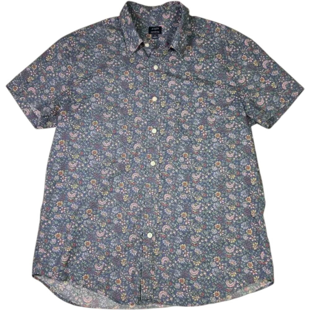 J.Crew Floral Button Down Shirt Mens Large Blue Liberty Style Cotton Stretch - Picture 1 of 7